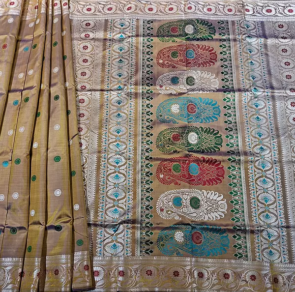 Blue Mustard Dual Tone Revival Baluchari in pure Mulberry silk