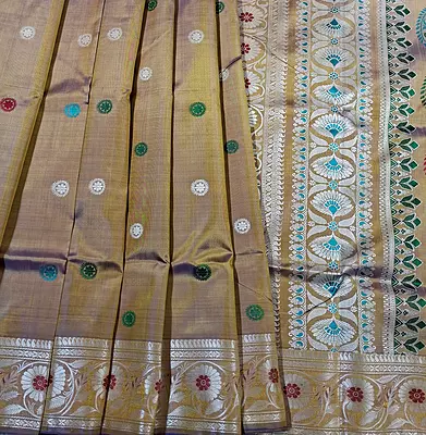 Blue Mustard Dual Tone Revival Baluchari in pure Mulberry silk