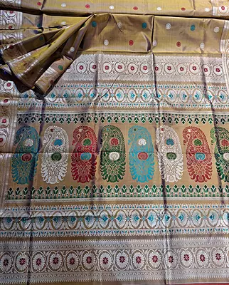 Blue Mustard Dual Tone Revival Baluchari in pure Mulberry silk