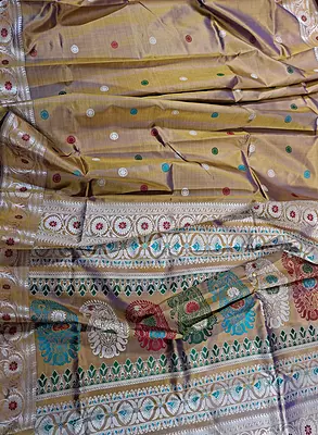 Blue Mustard Dual Tone Revival Baluchari in pure Mulberry silk