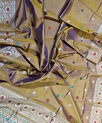 Blue Mustard Dual Tone Revival Baluchari in pure Mulberry silk