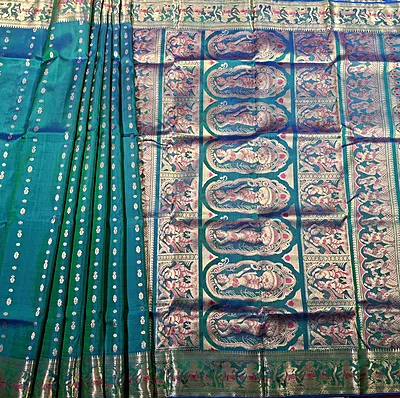 Figurine motif 2000 buta Swarnachari blue with golden zari