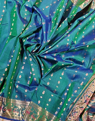 Figurine motif 2000 buta Swarnachari blue with golden zari