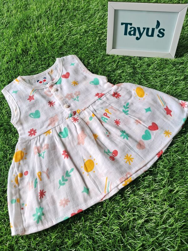 Muslin frocks 0-3 Months (Happy Print)