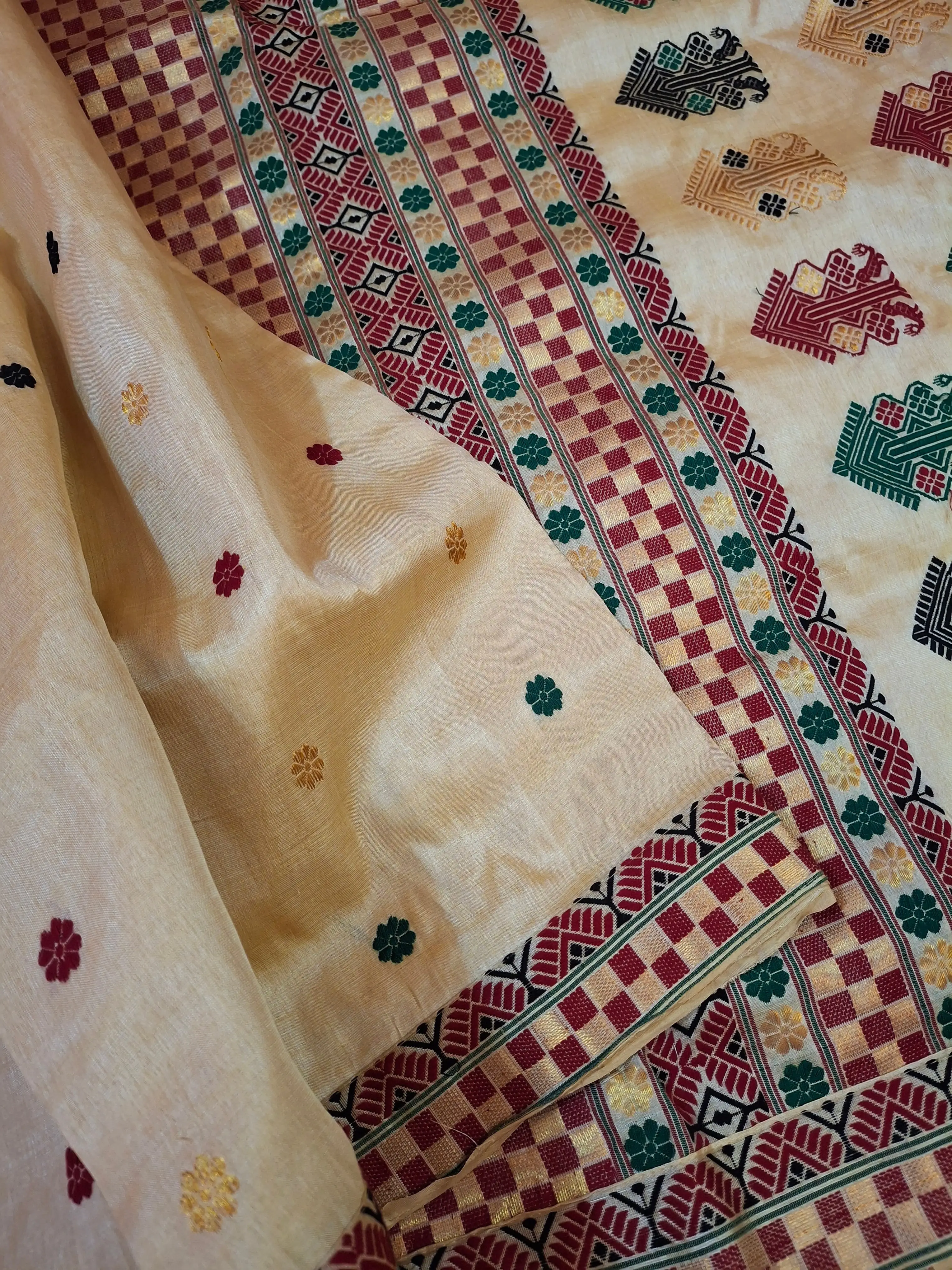 Assamese Guna zari Pure Tussar Silk Saree Natural Tussar Shade