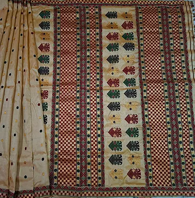 Assamese Guna zari Pure Tussar Silk Saree Natural Tussar Shade