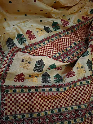 Assamese Guna zari Pure Tussar Silk Saree Natural Tussar Shade