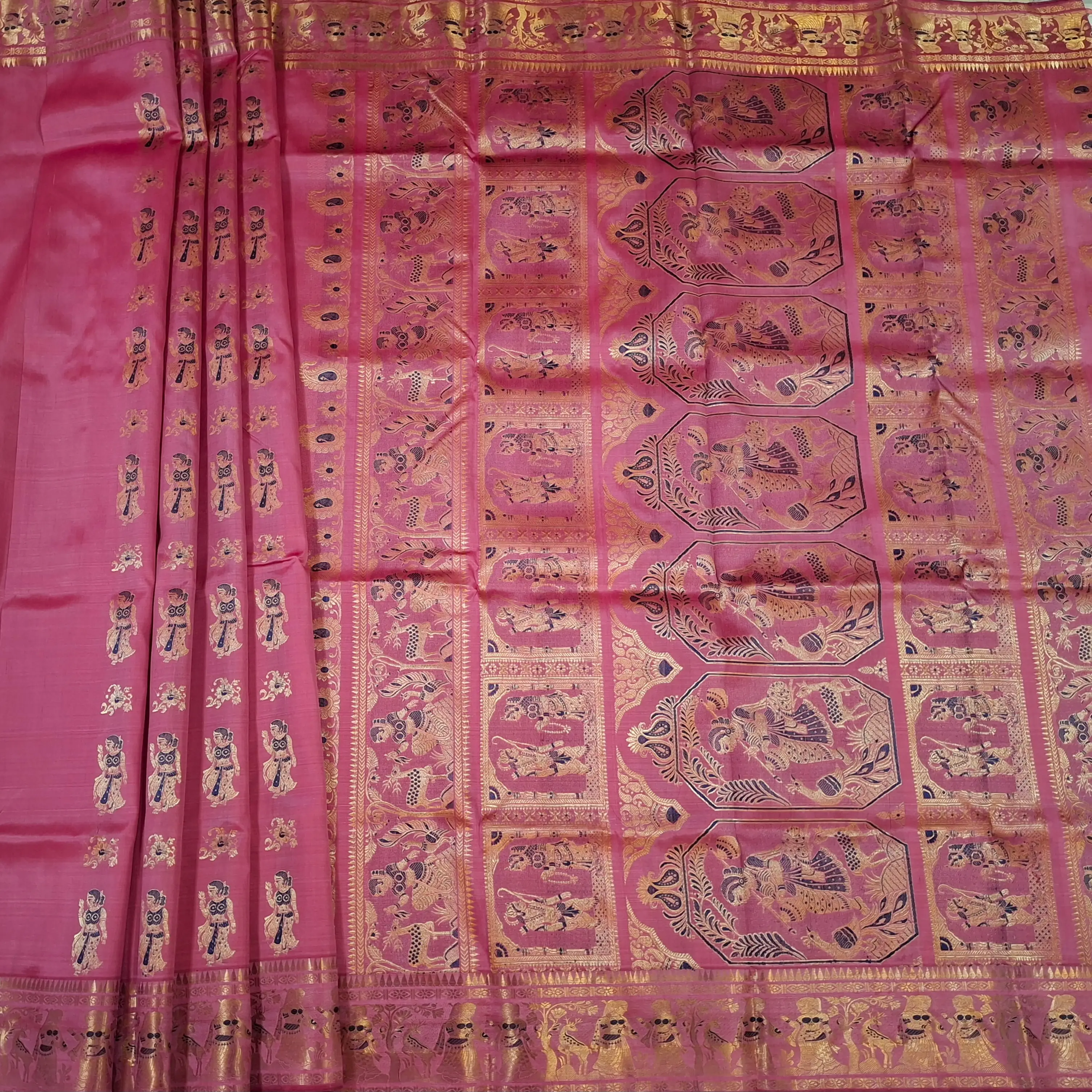 Figure motif Swarnachari Color Deep Rose pink saree