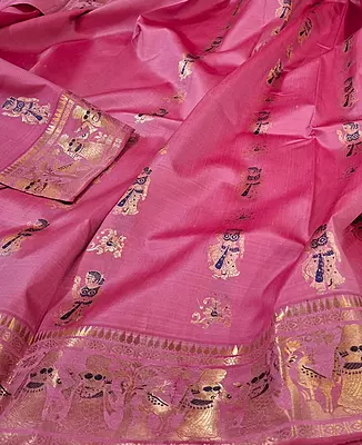 Figure motif Swarnachari Color Deep Rose pink saree