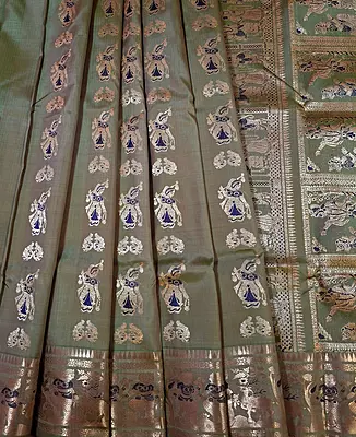 Figure motif Swarnachari Color Smokey Olive saree