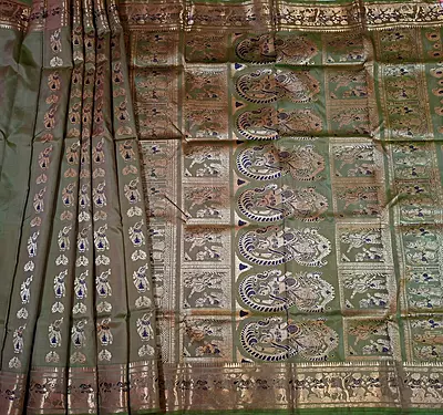 Figure motif Swarnachari Color Smokey Olive saree