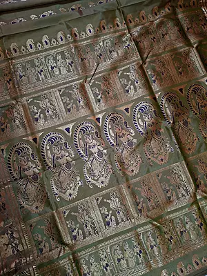 Figure motif Swarnachari Color Smokey Olive saree