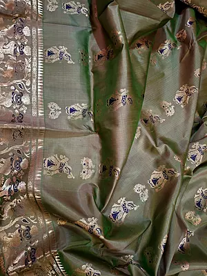 Figure motif Swarnachari Color Smokey Olive saree