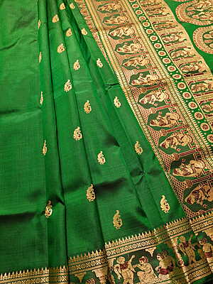 Figure motif Baluchari saree in color Panna green