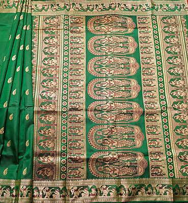 Figure motif Baluchari saree in color Panna green