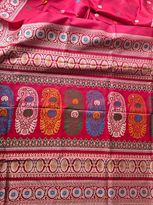 Red Rani Pink Dual Tone Revival Baluchari in pure Mulberry silk Red Rani Pink Dual Tone Revival Baluchari in pure Mulberry silk