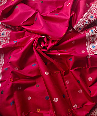 Red Rani Pink Dual Tone Revival Baluchari in pure Mulberry silk Red Rani Pink Dual Tone Revival Baluchari in pure Mulberry silk