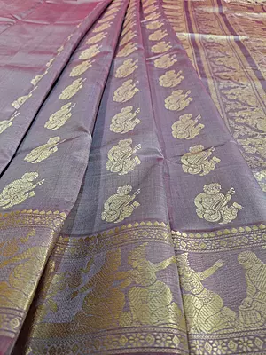 Snowy Lavender color pure Mulberry silk Baluchari saree.