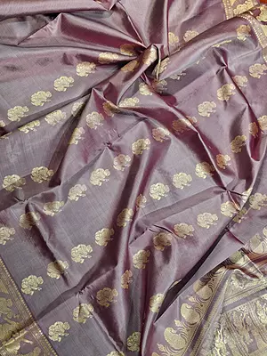 Snowy Lavender color pure Mulberry silk Baluchari saree.