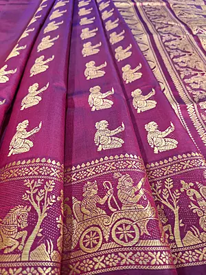 Blue Rani Pink dual tone pure Mulberry silk Baluchari saree.