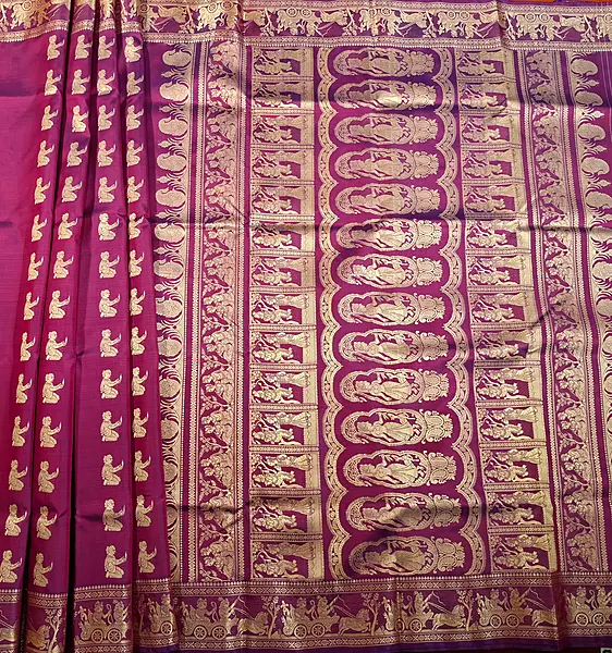 Blue Rani Pink dual tone pure Mulberry silk Baluchari saree.