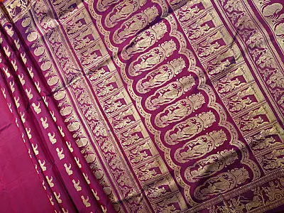 Blue Rani Pink dual tone pure Mulberry silk Baluchari saree.
