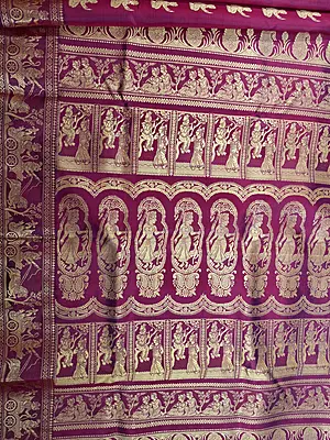 Blue Rani Pink dual tone pure Mulberry silk Baluchari saree.