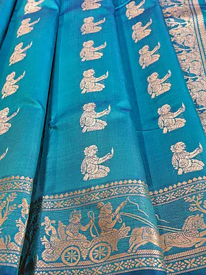 Feroza Royal blue dual tone pure Mulberry silk Baluchari saree.