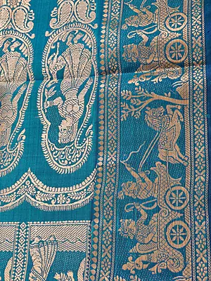 Feroza Royal blue dual tone pure Mulberry silk Baluchari saree.