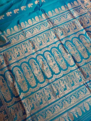 Feroza Royal blue dual tone pure Mulberry silk Baluchari saree.