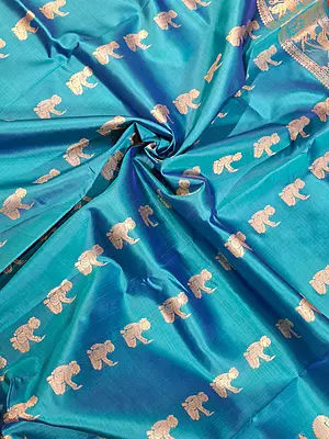 Feroza Royal blue dual tone pure Mulberry silk Baluchari saree.