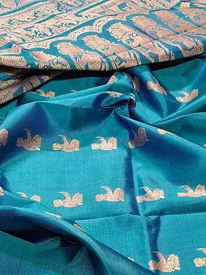 Feroza Royal blue dual tone pure Mulberry silk Baluchari saree.