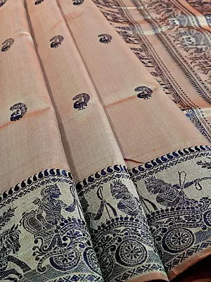 Peachy orange dual tone pure Mulberry silk Baluchari saree.