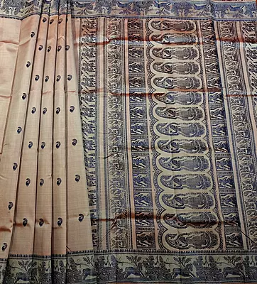 Peachy orange dual tone pure Mulberry silk Baluchari saree.