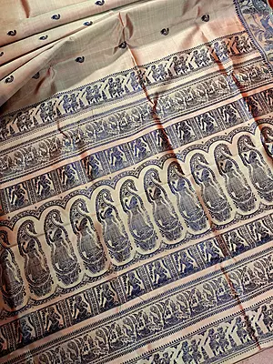 Peachy orange dual tone pure Mulberry silk Baluchari saree.