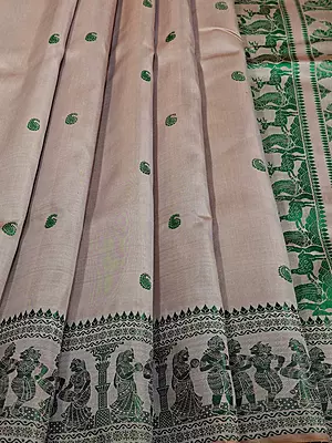 Chandan colour pure Mulberry silk Baluchari saree.