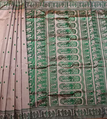 Chandan colour pure Mulberry silk Baluchari saree.
