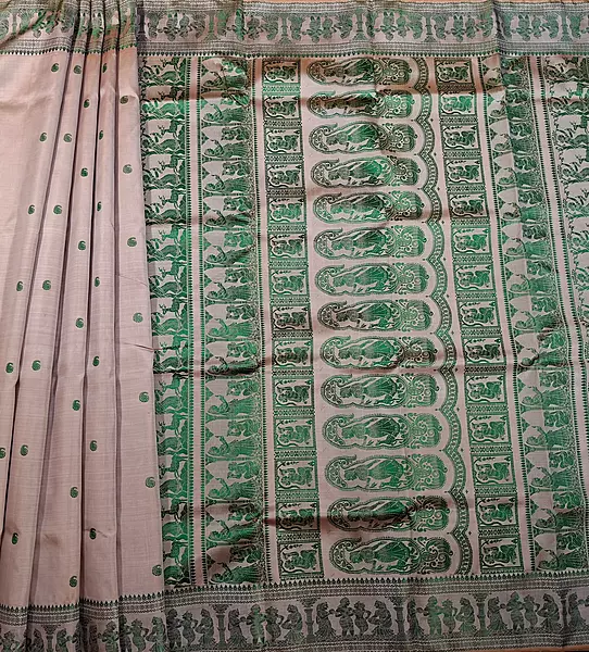 Chandan colour pure Mulberry silk Baluchari saree.