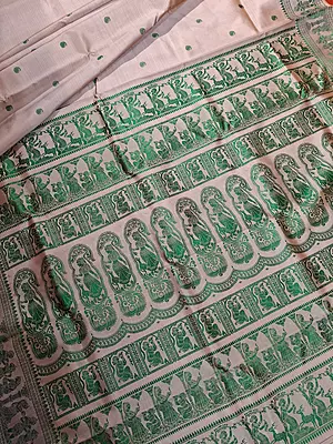 Chandan colour pure Mulberry silk Baluchari saree.