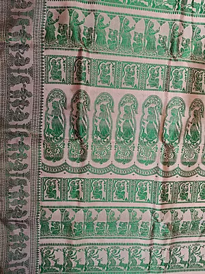 Chandan colour pure Mulberry silk Baluchari saree.