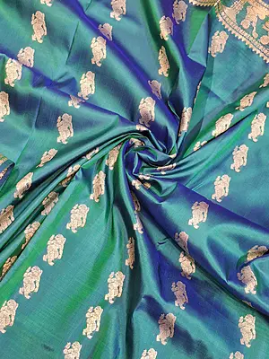 Blue green dual tone pure Mulberry silk Baluchari saree