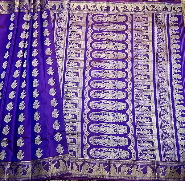 Rani pink and blue dual tone pure Mulberry silk Baluchari saree.