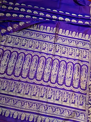 Rani pink and blue dual tone pure Mulberry silk Baluchari saree.