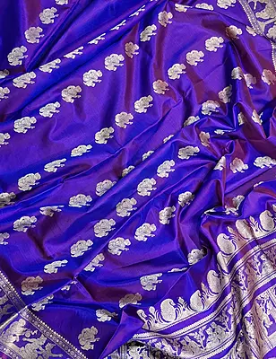 Rani pink and blue dual tone pure Mulberry silk Baluchari saree.