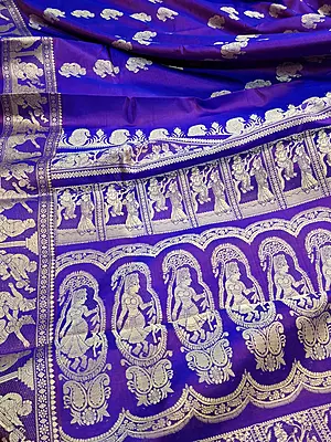 Rani pink and blue dual tone pure Mulberry silk Baluchari saree.