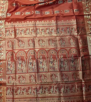 Rust colour pure Mulberry silk Swarnachari saree. Rust colour pure Mulberry silk Swarnachari saree.
