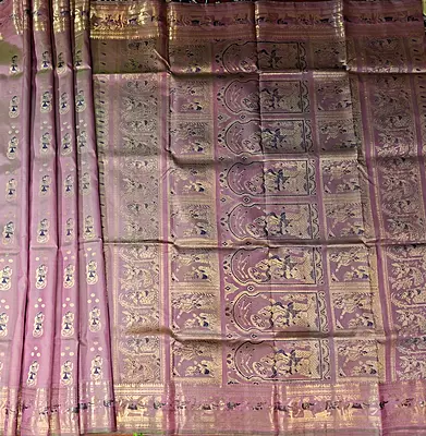 Green pink dual tone pure Mulberry silk Swarnachari saree.