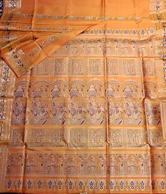 Mustard and orange dual tone Mulberry silk Baluchari saree Mustard and orange dual tone Mulberry silk Baluchari saree