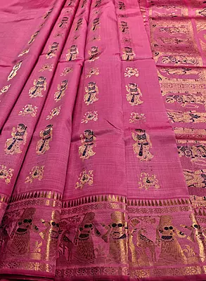 Dark pink Mulberry silk Baluchari saree Dark pink Mulberry silk Baluchari saree
