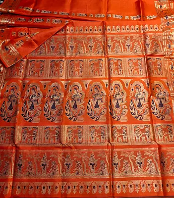 Orange pure Mulberry silk Swarnachari saree. Orange pure Mulberry silk Swarnachari saree.